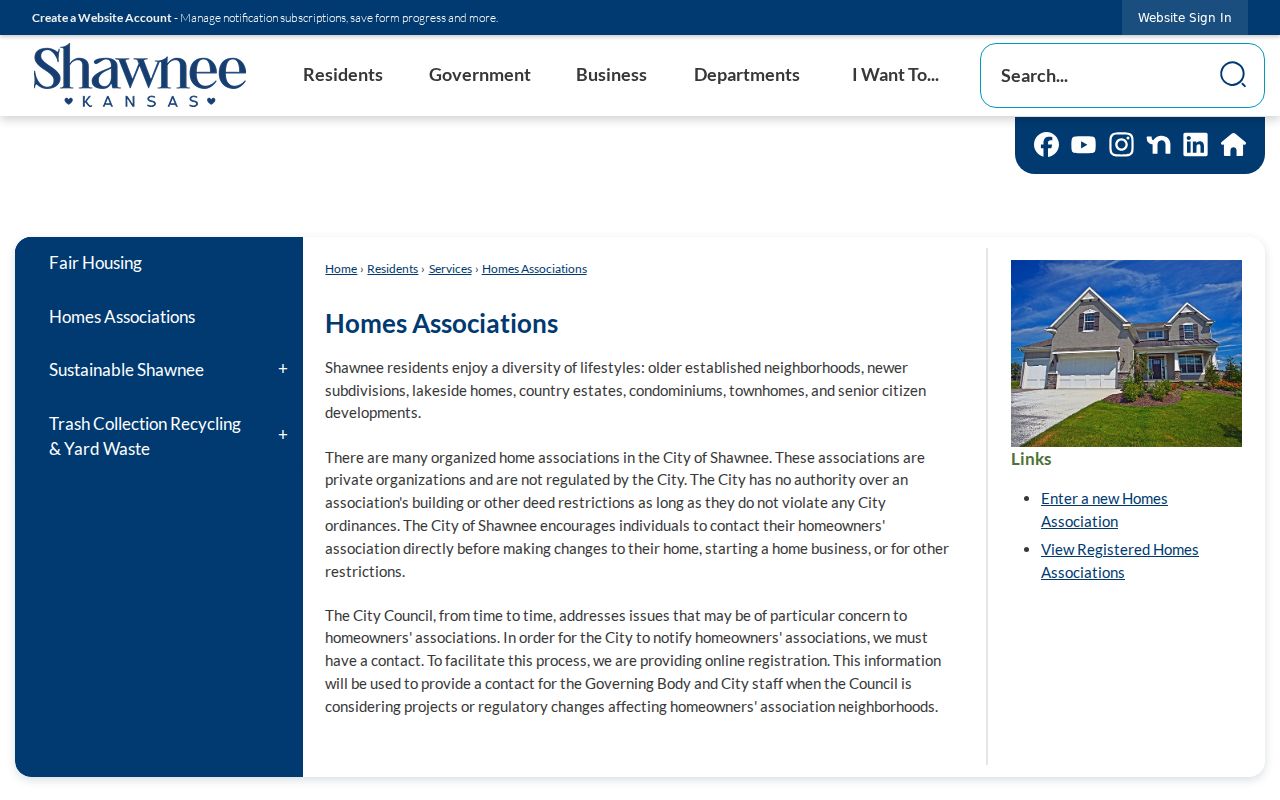 City of Shawnee guidance explaining the private status of homes associations