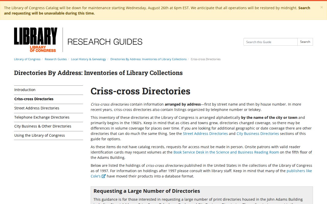 Library of Congress guide to criss-cross directories used for Shawnee address history
