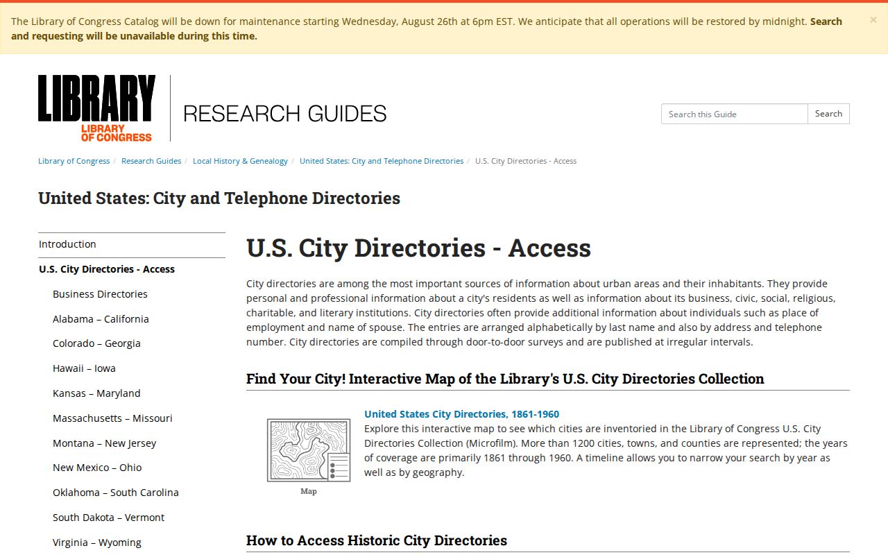 Library of Congress city directory guide for tracing former Shawnee occupants