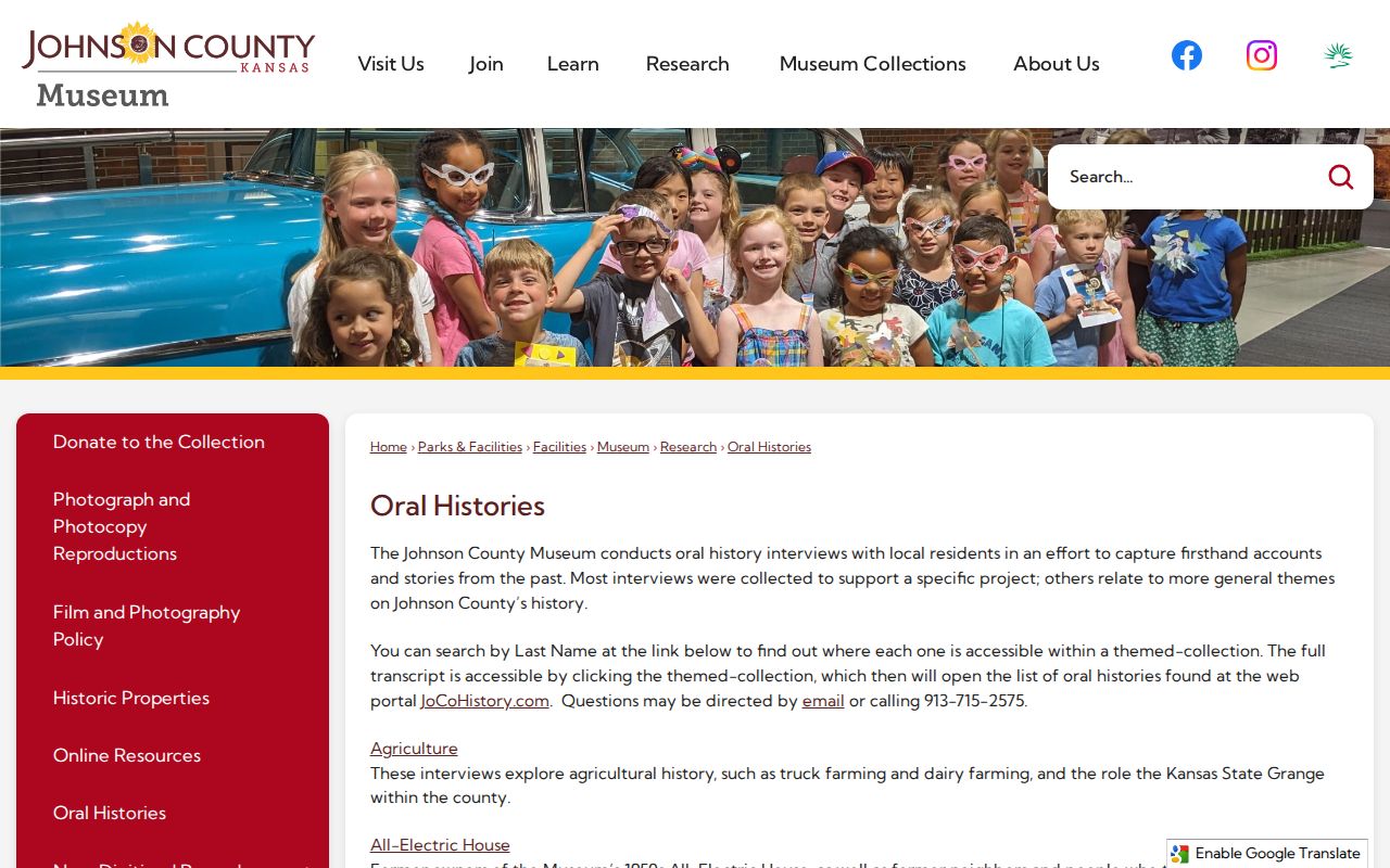 Shawnee Family Stories oral history collection from Johnson County Museum