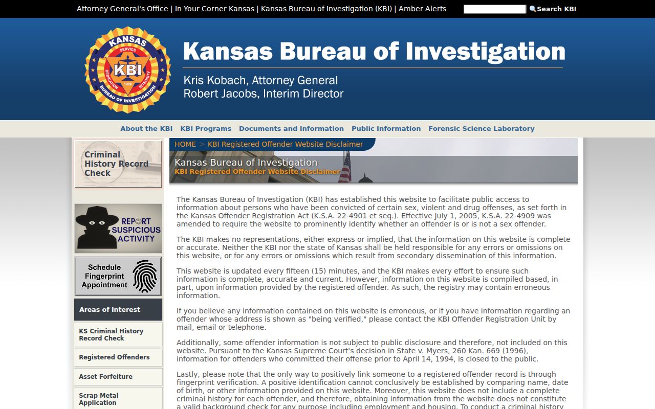 Shawnee resident records in the Kansas registered offender portal